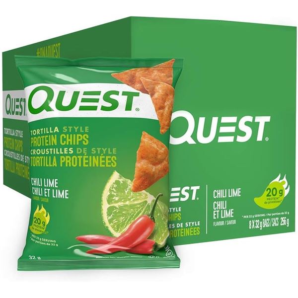 NEW QUEST CHILI LIME TORTILLA STYLE PROTEIN CHIPS