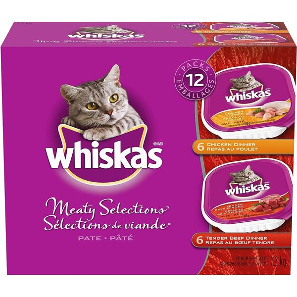 NEW 12 PACK OF WHISKAS MEATY SELECTIONS PATE CAT