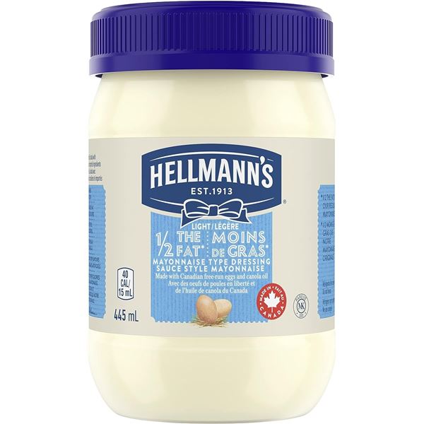 NEW CASE OF 3 HELLMANS MAYO 1/2 FAT 445ML PER