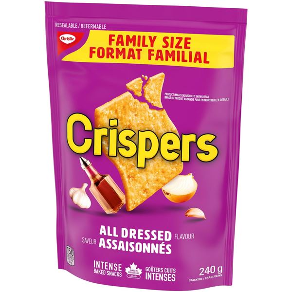 3 NEW FAMILY SIZE CRISPERS ALL-DRESSED - 240G PER