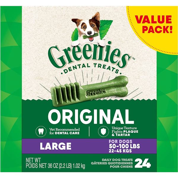 NEW BOX OF 24 LARGE GREENIES ORIGINAL DENTAL TREAT