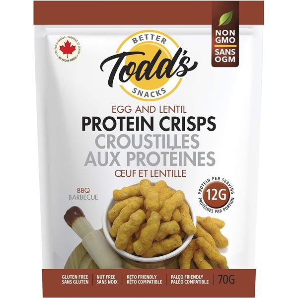 3 NEW BAGS OF TODD'S EGG & LENTIL PROTEIN CRISPS