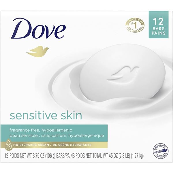 12 NEW BARS OF DOVE SENSITIVE SKIN SOAP -FRAGRANCE