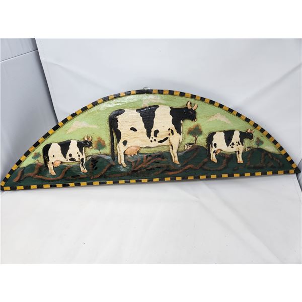 Folk Art Style Wooden Hand Carved Cow Picture