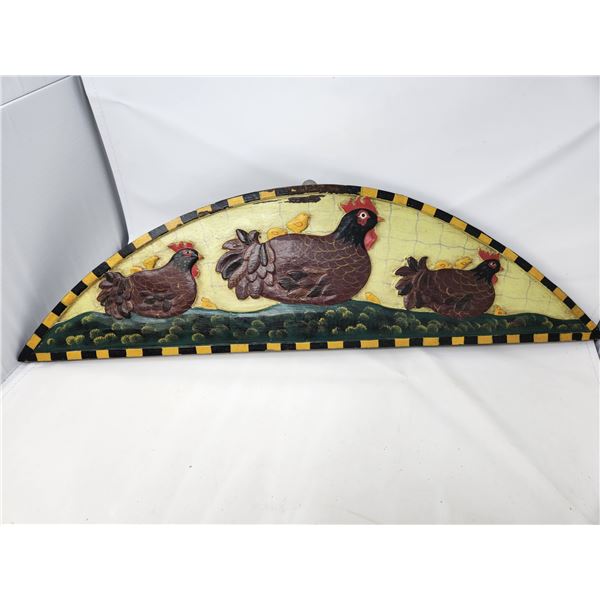 Folk Art Style Wooden Hand Carved Chicken Picture