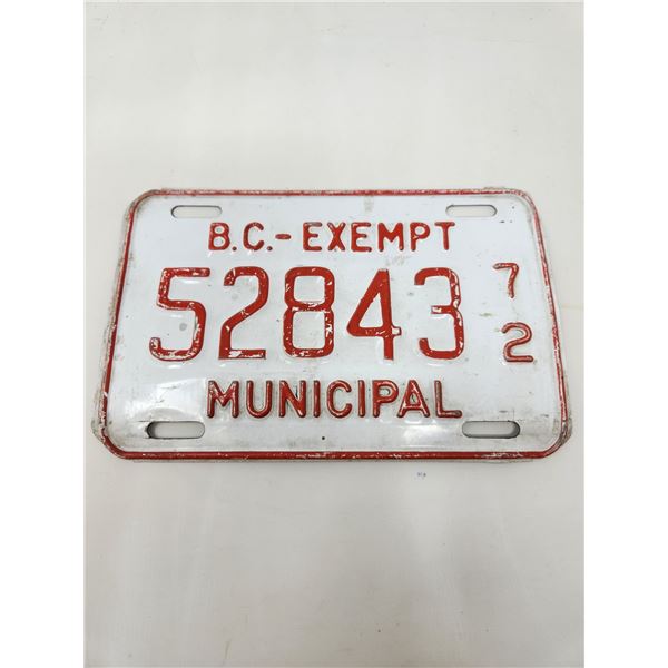 Vintage B.C. Exempt Municipal Plate