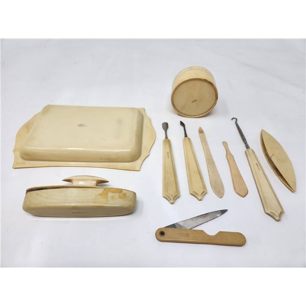 Antique French Ivory Manicure and Sewing Set