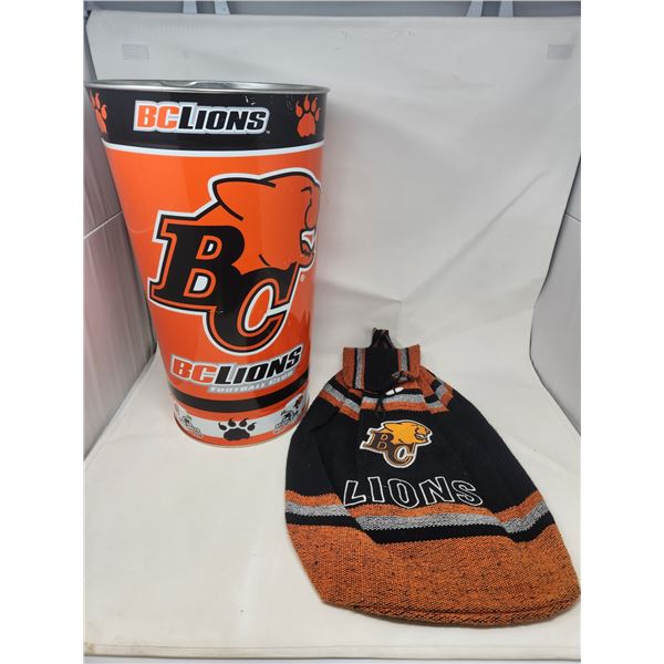 BC Lions Garbage Can and Backpack