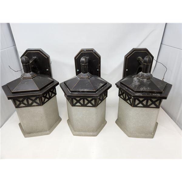 3 Metal and Frosted Glass Outdoor Lighting Fixtures