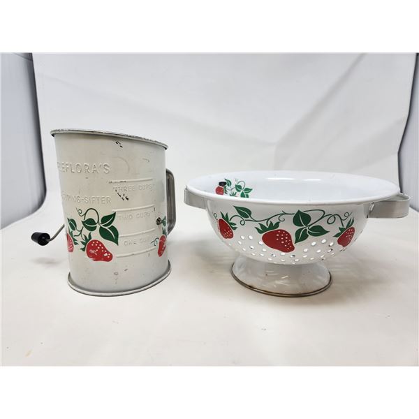 Vintage Strawberry Flour Sifter and Colander