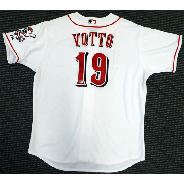 Cincinnati Reds Joey Votto Autographed White Majestic Authentic Game Issued Jersey Size 50 Beckett