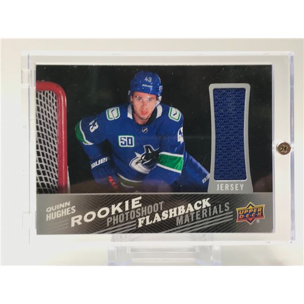 2019-20 UPPER DECK SERIES 2 ROOKIE PHOTOSHOOT FLASHBACK MATERIALS NO.RPF-QH QUINN HUGHES PATCH