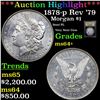 Image 1 : ***Auction Highlight*** 1878-p Rev '79 Morgan Dollar $1 Graded Choice+ Unc BY USCG (fc)