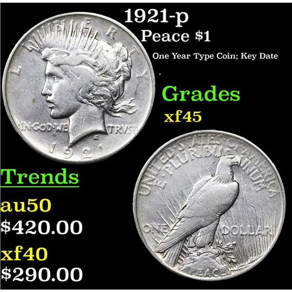 1921-p Peace Dollar $1 Grades xf+