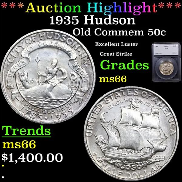 ***Auction Highlight*** 1935 Hudson Old Commem Half Dollar 50c Graded ms66 BY SEGS (fc)