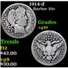 Image 1 : 1914-d Barber Quarter 25c Grades vg+