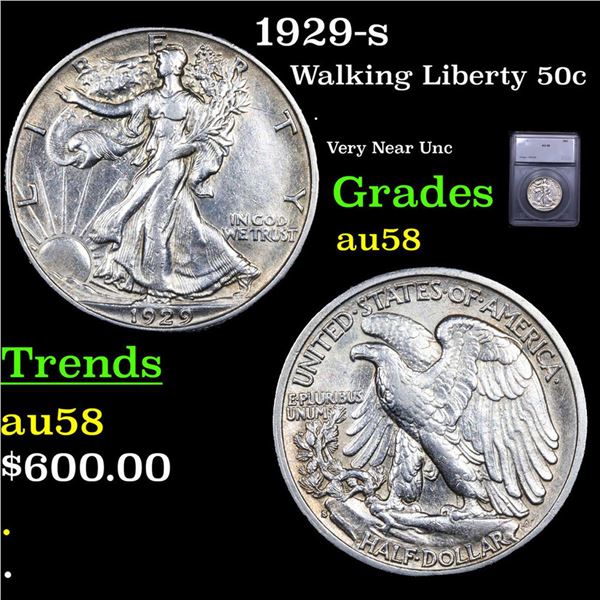 1929-s Walking Liberty Half Dollar 50c Graded au58 By SEGS