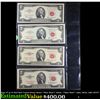 Image 1 : Page of 4x $2 Red Seal United States Notes **Star Note** 1953a, **Star Note** 1963, 1953a, 1963 AU/C