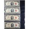 Image 2 : Page of 4x $2 Red Seal United States Notes **Star Note** 1953a, **Star Note** 1963, 1953a, 1963 AU/C