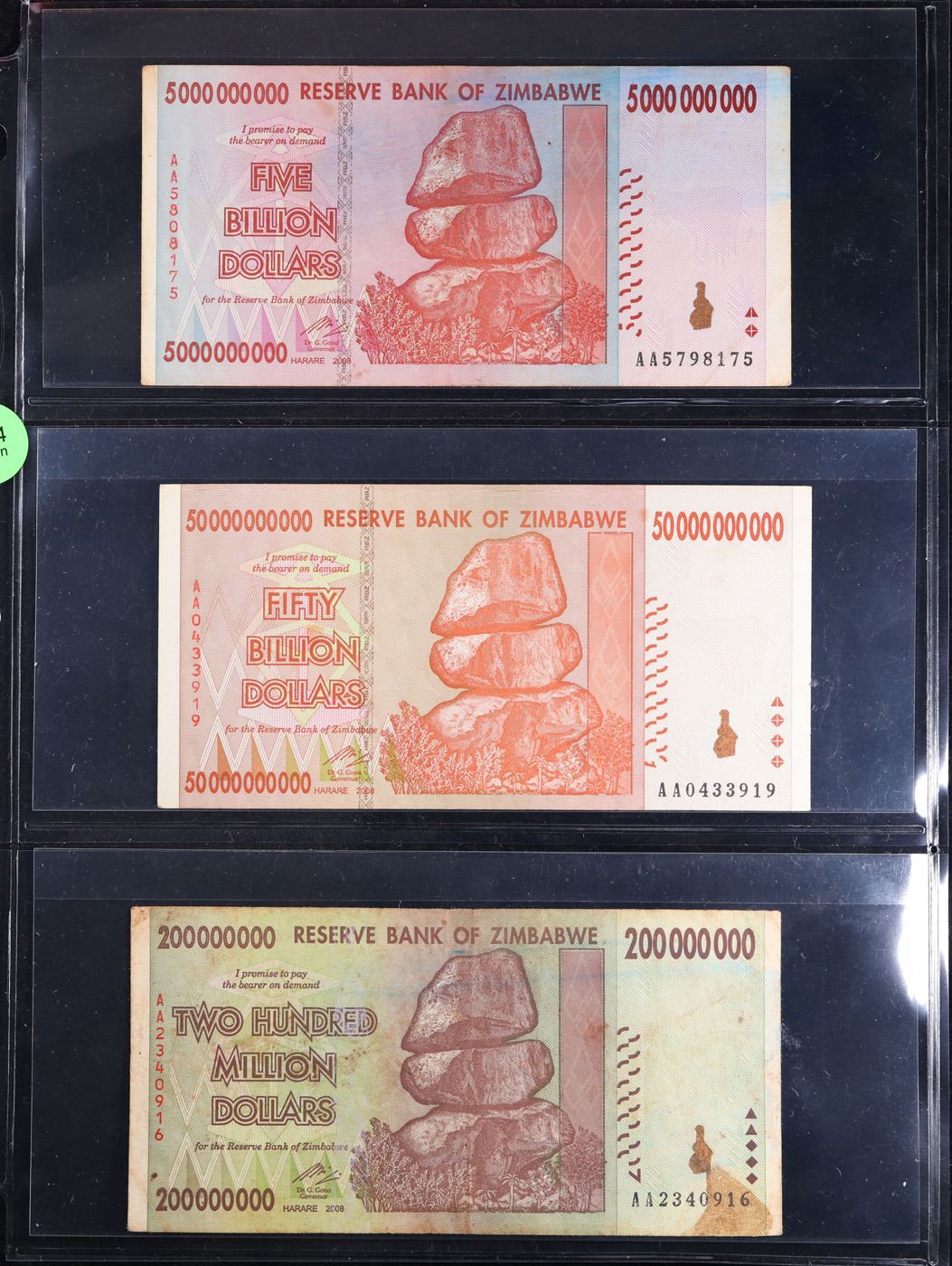 Zimababwe Note Page of 3 2008 Zimababwe Hyperinflation Notes 200 Million, 5 Billion ...