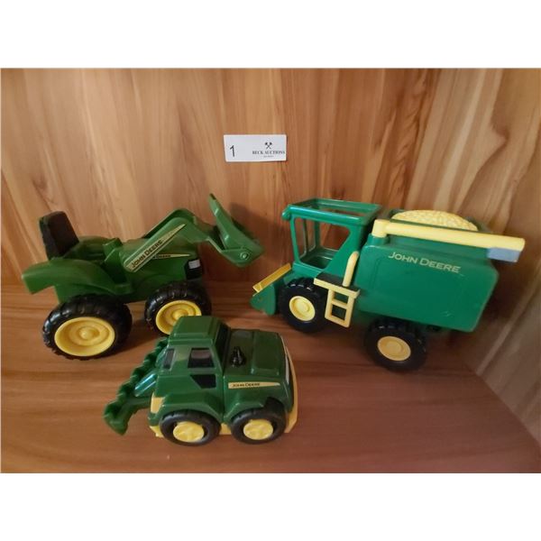 3 Collectable John Deere Plastic Farm Equipment Vehicles