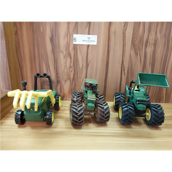 3 Collectable Plastic John Deere Toy Farm Equipment Vehicles