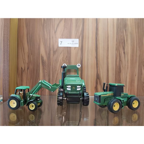 3 Collectable Plastic John Deere Toy Farm Equipment Vehicles