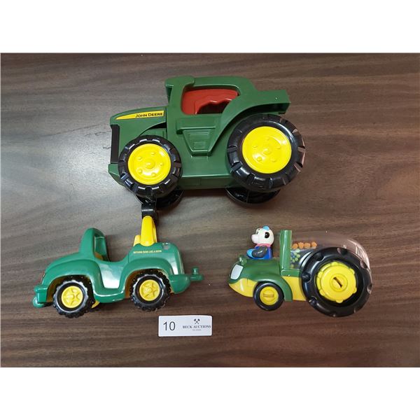 1 John Deere Truck Flashlight, & 2 Plastic Collectable Toy Cars