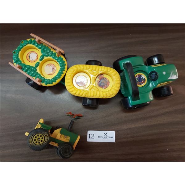 Plastic John Deere Tractor with 2 Trailers & Toy Tractor