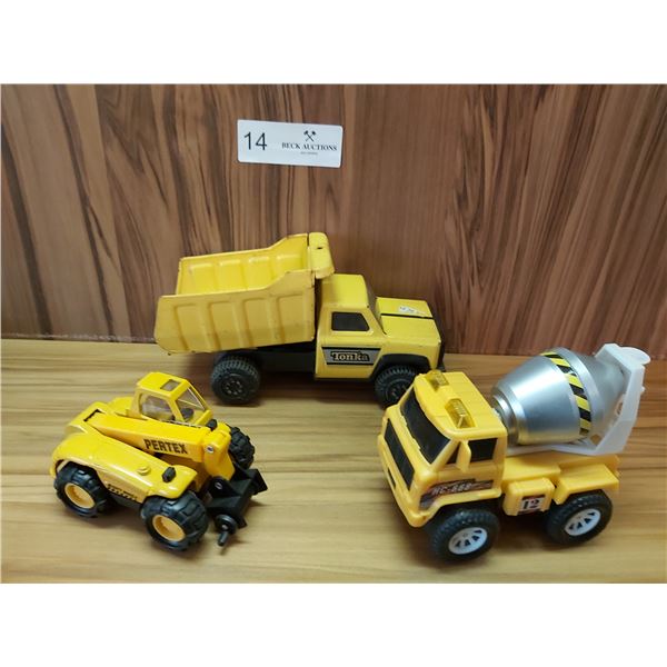 1 Tonka Metal Vintage Dump Truck & 2 Toy Plastic Construction Vehicles