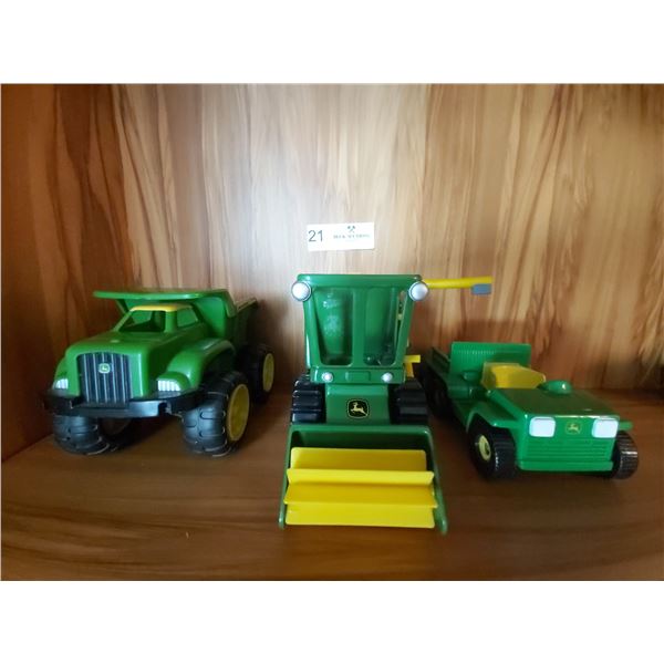 3 John Deere Plastic Toy Vehicles