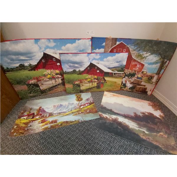 Assortment of Mounted Jig-Saw Puzzles & Print Artist- C. Hasch 16 x 20 & Print by O. Yeline 12 x 24