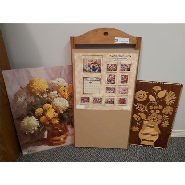 Calendar Board, Russian Hand Made Wall Decor & Floral Print  No. 613- Artist- R. Colao 16 x 20