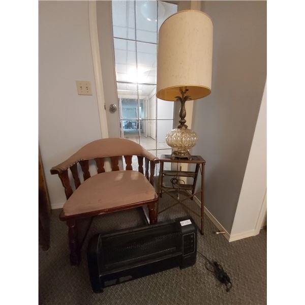 2 Vintage Wooden Armchairs, Sunbeam Heater/ Radiator Model # SLH4422DB-CN & Vintage Lamp Glass Base