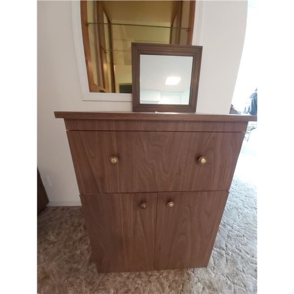 Storage Cabinet with Small Matching Mirror.  Cabinet 26 Wide x 20 Deep x 36 High