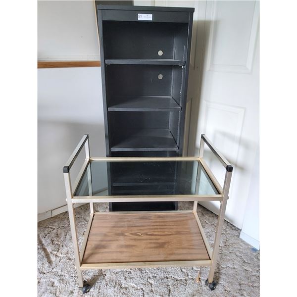 Black Bookcase & Glass Top Trolly Cart  Bookcase 18 Wide x 16 Deep x 51 High