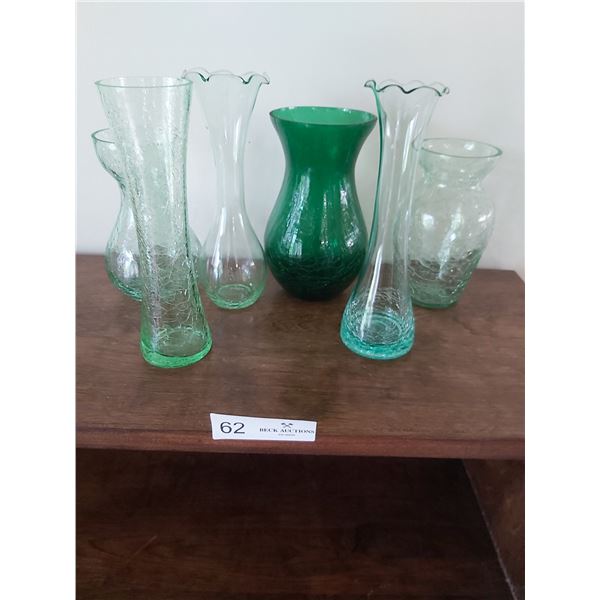 6 Pieces of Green Assorted Crackled Glass