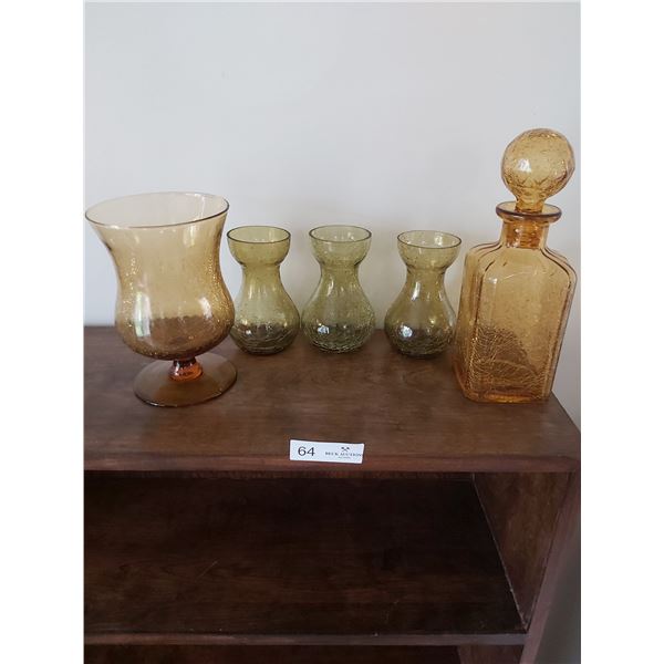 5 Pieces of Yellow and Green Crackled Glass