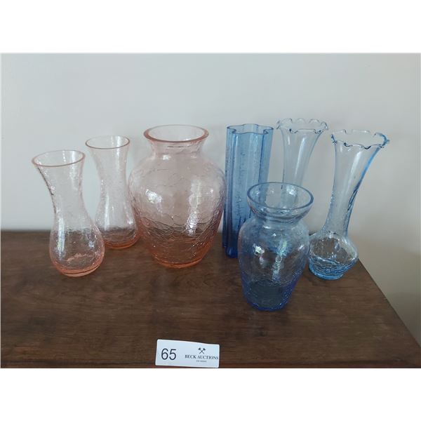 7 Pieces of Pink & Blue Crackled Glass