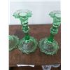 Image 3 : 3 Green Glass Candlesticks 7 inches High