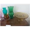 Image 3 : Assortment Of Coloured Glassware Including Vases & Cake platter