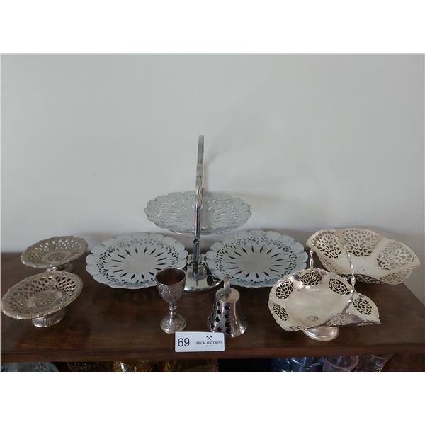 Assortment of Silver Coloured Serving Trays including Fold - Up Treat Tray & More