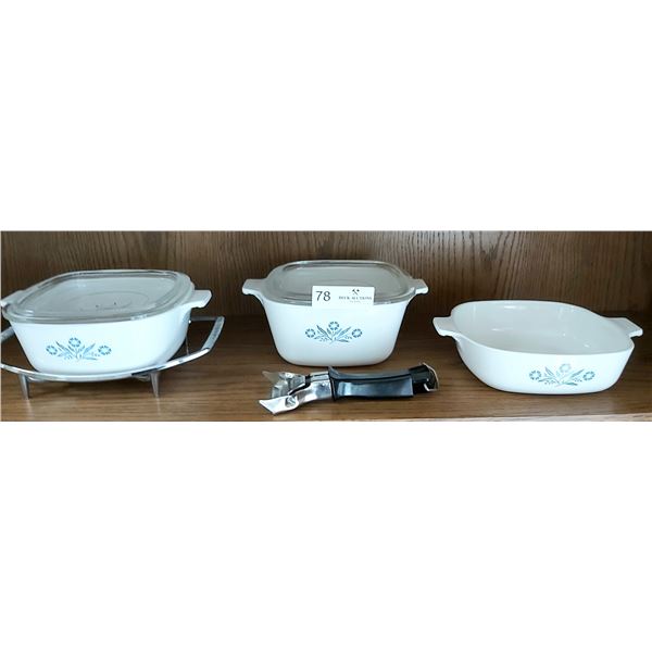 3 Corningware Cornflower Patterned Dishes & Assessories
