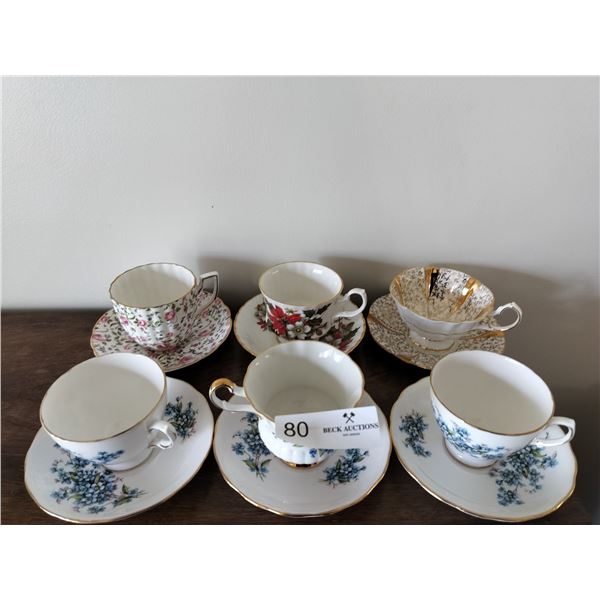 6 Assorted Cups & Saucers