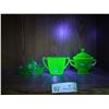 Image 1 : Uranium Glass Sugar Bowl, Creamer and Citrus Juicer