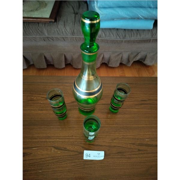 Green Glass with Black & Gold Trim & 6 Glasses