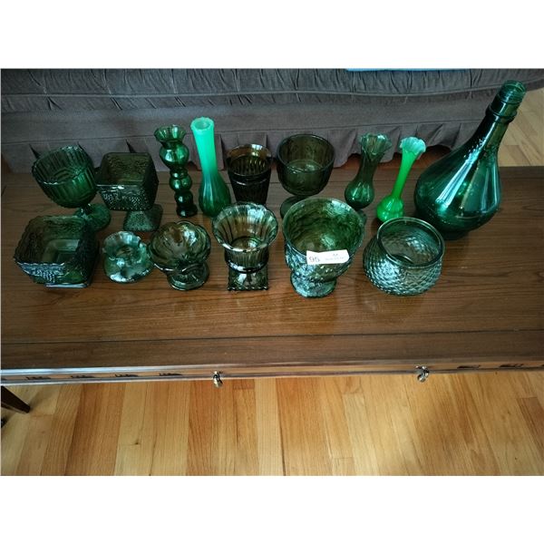 Assortment of Green Glassware ( Vases, Bowls & More)