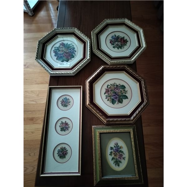 5 Framed Needlepoint Images