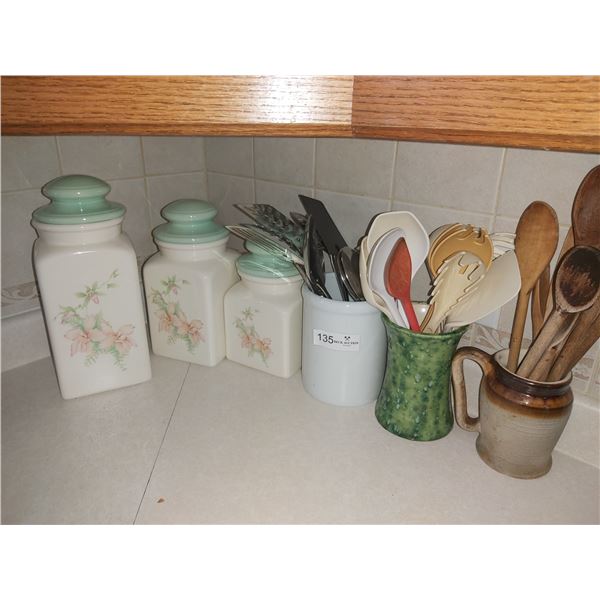 Kitchen Storage Jars & Assortment of Kitchen Utensils