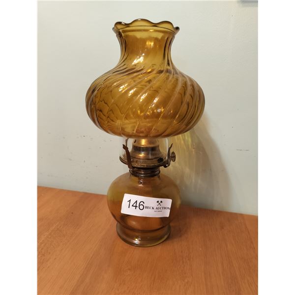 Amber Glass Keorsene Hurricane Lamp 12 Inches High